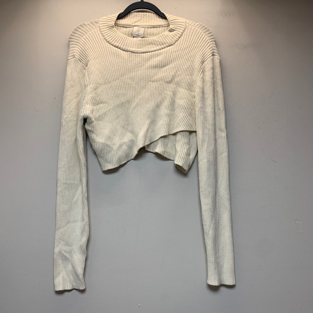 Joie Ribbed Knit Sweater Womens XL Cream Excellent Cropped Asymmetrical Hem